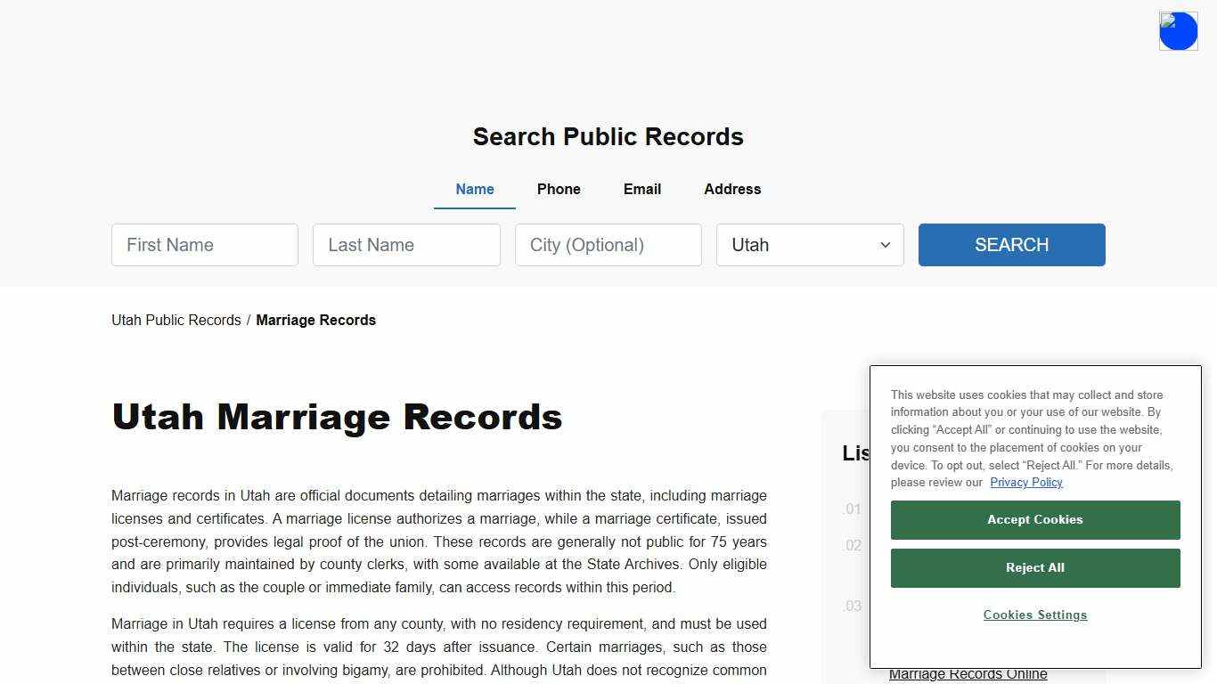 Utah Marriage Records Search - Licenses & Certificates