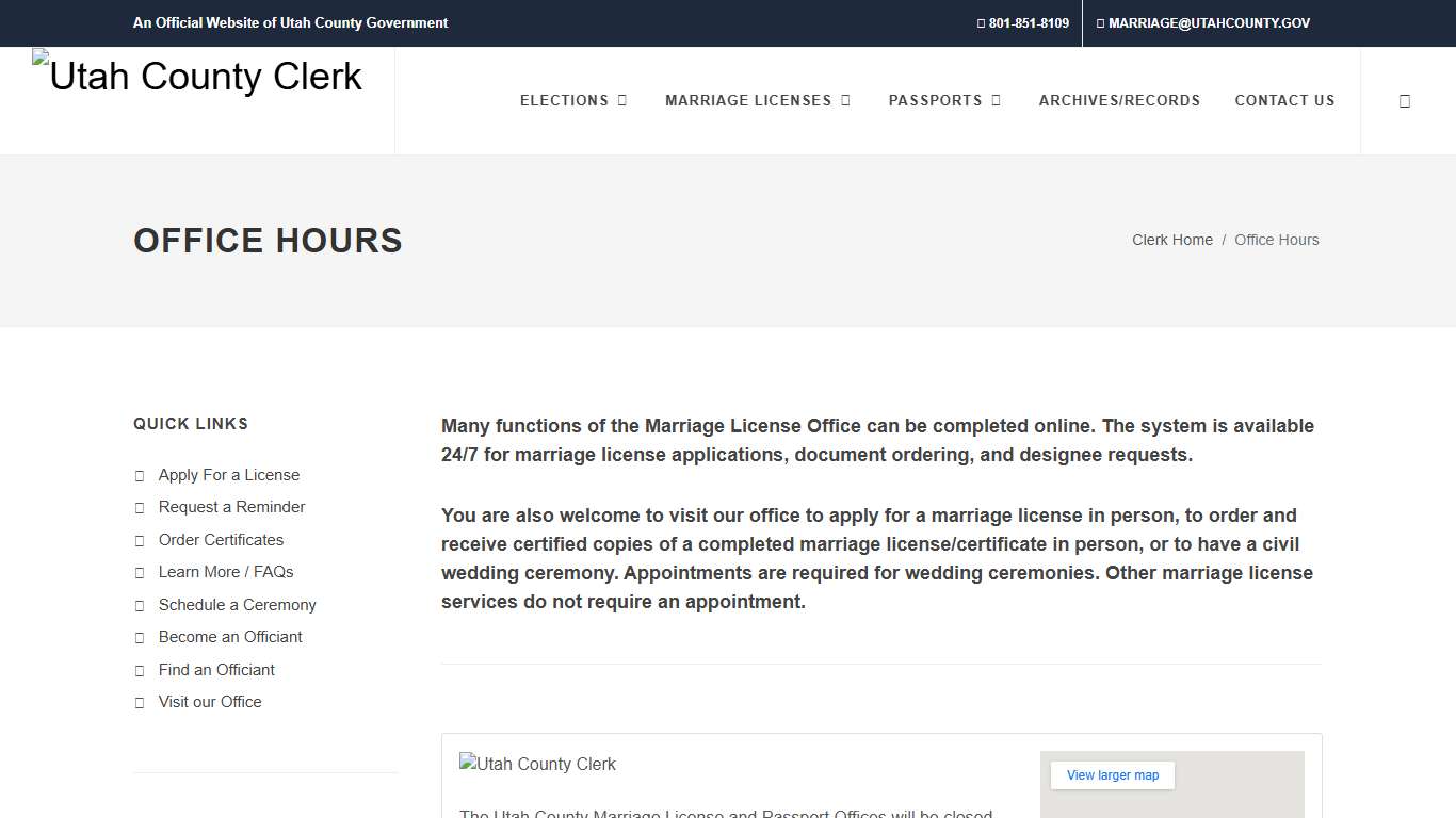 Marriage License Office Hours Utah County Clerk
